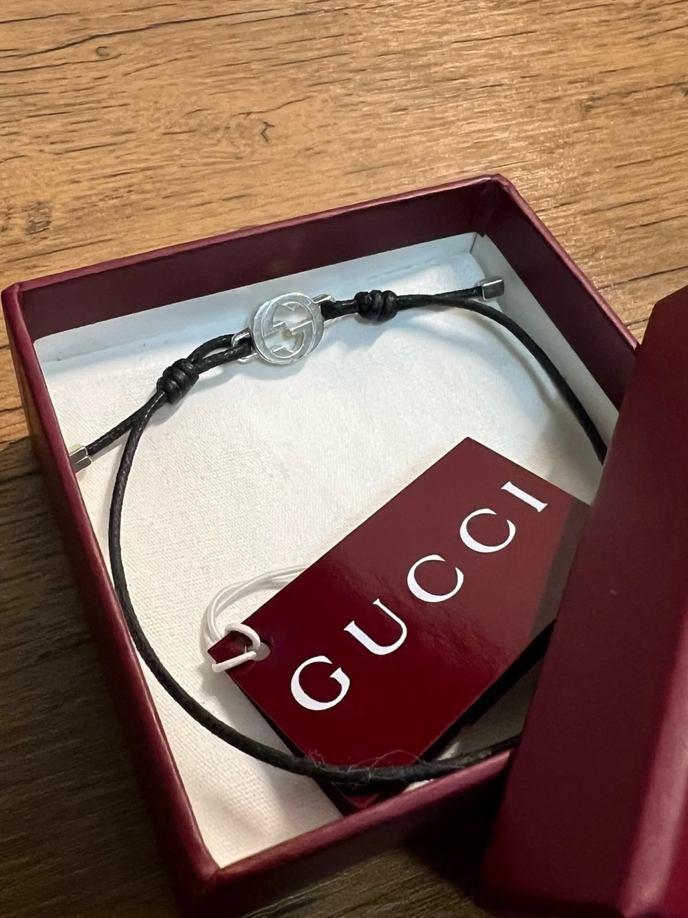 Gucci Black Cord Bracelet with Silver Interlocking G